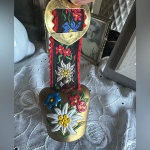Vintage Swiss Embroidered & Hand Painted Brass Bell